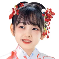大人気　和装 つまみ細工 髪 浴衣 飾り 着物 振袖 髪飾り 袴 卒業式 髪飾り 結婚式 セット 三歳 成人式 七歳 女の子 七五三 ガールズ 5タイプ 4カラー OTAKUMARKET (Cタイプ (赤))