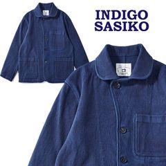 刺子 ジャケット インディゴ カバーオール デニム ジャケット デッキ ワークジャケット 刺し子 藍染め 染色 おしゃれ アメカジ ショールカラー へちま襟 大人 シニア アウトドア キャンプ ミリタリー ワーク系 ストリート系 メンズ アウター