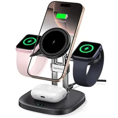 SwanScout 709M 4in1 ワイヤレス充電器 アップルウォッチ 充電器 Apple Watch用 マグセーフ充電器 充電スタンド マグネット式 置くだけ充電 iPhone 16/15/14/13/12 シリーズに対応、Apple Watch 2 1