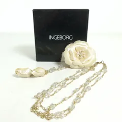 インゲボルグ？★2点セット 薔薇と蕾のモチーフが美しい♪ ブローチ・コサージュ ビーズが可愛いネックレス アイボリー×金系 k4195