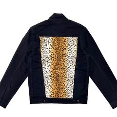 Reclaimed vintage リクライムドヴィンテージ ヒョウ柄 レオパード フェイクファーパネル ブラック デニム ジャケット 3rdタイプ Gジャン 黒 オーバーサイズ Sサイズ ロンドン パンク ロック スタイル UKストリート イギリス ブランド