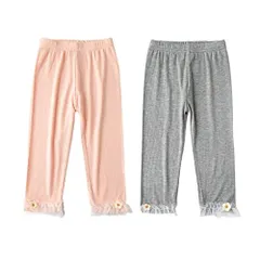 1/ピンク+グレー_140 [VIISEN] 2枚セット キッズ 女の子 7分丈 レギンス パンツ 夏 女児 子供服 ボトムス スパッツ ストレッチ レギンス 蝶結び付き ガールズ 多色 可愛い 普段着 カジュアル 通園 通学 100-140cm (1/ピンク