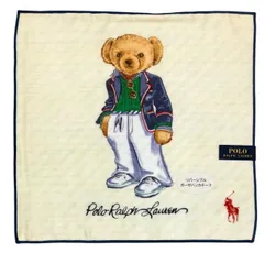 未使用　ポロ ラルフローレン ハンカチ リバーシブル 　アイボリー　ホワイト系　ストライプ　ポロベア　ベア　ポニー　くま 綿 ブランド 白 POLO RALPH LAUREN レディース　メンズ