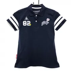 ★特価★【超美品】ルコック 半袖ポロシャツ ネイビー×白 袖2ライン 花刺しゅう レディース S ゴルフウェア le coq sportif