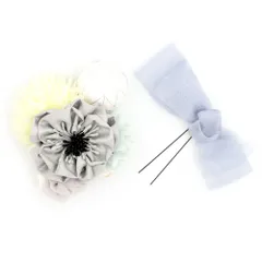 髪飾り 成人式 つまみ細工 振袖 前撮り 袴 2点セット 花 リボン 灰色 グレー 白 水色 ゴールド レース 玉飾り パール 小さい No.12-0500