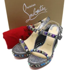 【未使用】クリスチャンルブタン　ピラクルー　サンダル　ウェッジソール　ピラミッドスタッズ　シルバー　サイズ37　24cm