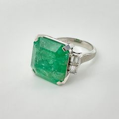 エメラルド 15.19ct ダイヤモンド 0.57ct プラチナ Pt900 総重量13g 指輪 リング 8.5号アクセサリー 【中古】ABランク　5_240