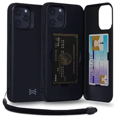 TORU CX PRO iPhone 12 Pro Max ケース カード 収納背面 3枚 カード入れ カバ― (ストラップ, ミラー 含ま) - アイフォン12 Pro Max 用 - ブラック 0