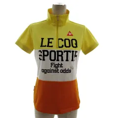 ルコックスポルティフ le coq sportif GOLF COLLECTION シャツ ハイネック ハーフジップ ロゴプリント ロゴ刺繍 半袖 速乾 配色 イエロー 黄色 ホワイト 白 オレンジ L