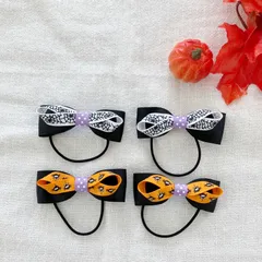 【ラッピング付き】ハロウィン　キッズリボン　ヘアゴム①　4個セット