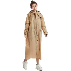 [TONGMO] レインコート メンズ レディース 自転車 軽量 快適 原付用 ロング丈のおしゃれなレインウェア リュックにも対応 防水 防? 豪雨 梅雨対策 防災グッズ 反射テープ バイザー 収納袋付き 携帯しやすい(べ一ジュ,L)