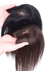 【特価商品】前髪カット済み(前髪横5cm縦8cm トップカバー 薄毛 白髪隠れ 総手植えリアル地肌ネット かつら ヘアピース カツラ ブラウン) 部分 人毛 医療用 女性 人毛100% 前髪 トップ専用ウィッグ 部分ウィッグ HIYE