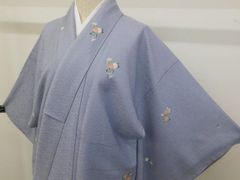 6165美品 しっとり上品なサックス色 絽 正絹 お出かけ洒落小紋 - メルカリ
