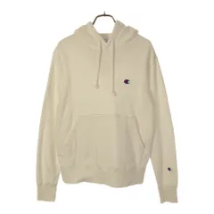 チャンピオン ロゴ刺繍 長袖 スウェット パーカー S ホワイト Champion プルオーバー カンガルーポケット トレーナー メンズ 古着 【240428】