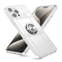 iPhone 15 Pro Max 用 ケース リング クリア アイフォン 15 Pro Max 透明 ケース リング付き スタンド機能 薄型 耐衝撃 ストラップホール付き すり傷防止 滑り止め 耐久 クリスタル・クリア