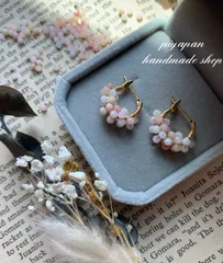 優しいピンクカラー✨　ピンクオパール　フープピアス　k16gp