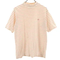 PEARLY GATES パーリーゲイツ ボーダー柄 ゴルフ 半袖 モックネック Tシャツ 4 生成り メンズ 古着