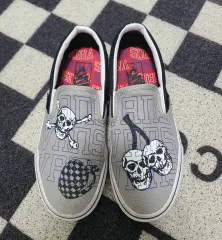 激レア!! Vans SLIPON 黒ｘ青 スカル 総柄 US9 (27cm) バンズ スリッポン アメリカ企画限定