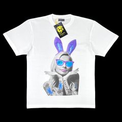RARETE ラルテ バニー うさぎ耳 サングラス TATOO ハード タトゥー セクシー ブロンドウーマン ストリートデザイン Tシャツ 白 ホワイト XS S M L XL メンズ レディース ユニセックス タイト ジャスト 大きい ビッグ オーバーサイズ