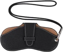 CARRY ALL BEFORE ONE メガネケース ネックストラップ付き 眼鏡ケース 薄型 スリム ソフト PUレザー 軽量 コンパクト 収納 持ち運び 携帯用 ストラップホール( ブラック,  タイプA)