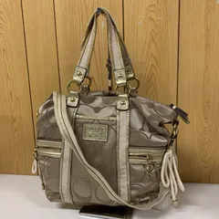 71 COACH コーチ ポピー 20101 シグネチャー キャンバス×レザー 2way トートバッグ ショルスト付き ゴールド×ベージュ レディース 鞄 F118153