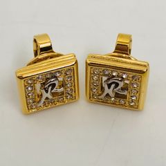 ★ニナリッチ NINARICCI イヤリング  両耳 クリップ式 スクエア型 ラインストーン RNロゴ 中古 005663