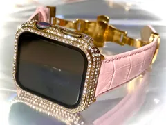 ゴールドピンクBOX付きアップルウォッチバンド 高級レザー 本革ベルト Apple Watch クロコダイル キラキラ　カバー　ケース メンズ レディース 38mm 40mm 41mm 42mm 44mm 45mm