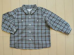 ボンポワン ボンポアン bonpoint アウトレット 子供服 男の子 2歳 約 90cm ベビー服 長袖 シャツ チェック グレー 茶 春 夏 秋 ★4 トップス ボーイズ 男児 キッズ ベビー 【中古】 リサイクル 古着 子ども服