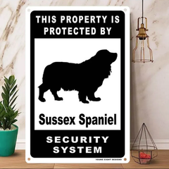 雑貨【Sussex Spaniel/サセックス・スパニエル】  Dog ドッグ  犬    メタルポスタ―　Security  セキュリティー 警告  ヤードサイン メタルプレート  ブリキ看板  -199