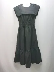 ◇ ZARA ザラ ビックカラー 無地 ウエストゴム ロング ワンピース サイズM ブラック レディース E  【1310130000962】