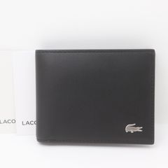 IT7YALCUWJAW 未使用 LACOSTE ラコステ レザー 二つ折り財布 さいふ NH1407FG お財布 小銭入れなし カード入れ 黒 ブラック マーク ロゴ ワニ メンズ レディース