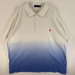 古着 ポロ・ラルフローレン POLO RALPH LAUREN 鹿の子 半袖 ポロシャツ グラデーション 大きいサイズ ワンポイント ロゴ 刺繍 2XB  ブルー系 ツートン メンズ