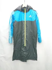 ■ ⊇ adidas アディダス キッズ 子供服 長袖 ベンチコート サイズ150 ブラック ブルー 男の子 E  【1503050010672】