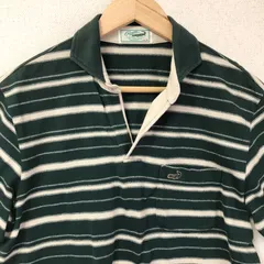 (^w^)b Crocodile クロコダイル 開襟 ポロシャツ 半袖 綿100% コットン  鹿の子 ロゴ 刺しゅう オープンカラー トップス スポーツ ウェア ゴルフ タウンユース カジュアル デイリー 緑 グリーン ボーダー メンズ サイズ M