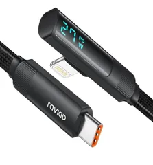 ★RAVIAD USB C ライトニングケーブル 1.2M 27W PD急速充電 極薄L字型 iPhone 充電ケーブル LED出力スクリーン表示 高速データ転送 タイプCライトニングケーブル