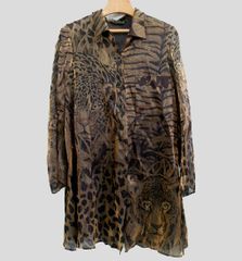 伊太利屋 GK コレクション　ヒョウ+虎柄　光沢  シースルー ロングシャツ　13号（13号以下がゆったり着用も可）　薄手　 アニマル　豹　トラ タイガー　野生動物　レディース