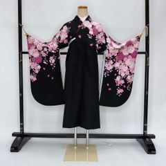 二尺袖 単品 卒業式着物 黒 nakano hiromichi 裄68.5cm Lサイズ  袴用着物 化繊 中古 4574