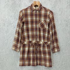 COMME CA ISM コムサイズム チェック柄 シャツ ワンピース チュニック ブラウン系 Mサイズ ◎＿〇◇☆