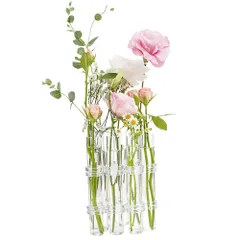 新品 moin moin フラワーベース フラスコ 試験管 (直径3cm×高18cm) 花瓶 クリア リンクチューブ ベース おしゃれ 観葉植物 花 水耕栽培 植木鉢 ガラス 6連 ブラシ付 2205fb30