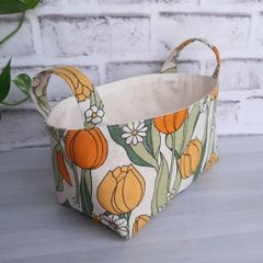 ハンドメイド 布バスケット 布小物入れ 収納 花柄 チューリップ