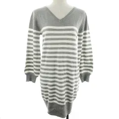 ロデオクラウンズワイドボウル RODEO CROWNS WIDE BOWL RCWB ニット ワンピース ミニ 長袖 Vネック 薄手 ボーダー M 白 グレー ホワイト /BT