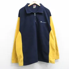 XL/古着 チャンピオン champion 長袖 ハーフジップ フリース ジャケット メンズ 00s ワンポイントロゴ ロング丈 ツートンカラー 紺他 ネイ
