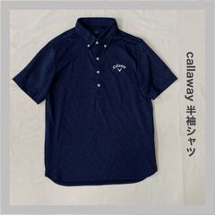 Callaway　キャロウェイ　GOLF　ゴルフ　スポーツ　ロゴ刺繡　半袖　夏物　薄手シャツ　ゴルフウェア　薄手　軽量　ネイビー　スタイリッシュ　メンズ　L