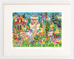 F6号】水森亜土 手描き作品/表裏サイン・裏描き有/油彩/アクリル/額縁