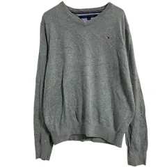 TOMMY HILFIGER コットンニット セーター M グレー トミーヒルフィガー 薄手 Ｖネック 古着卸 アメリカ仕入 a702-5772