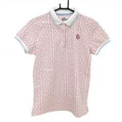 ジャックバニー 半袖ポロシャツ 白×レッド 英字総柄 ロゴワッペン レディース 2(L) ゴルフウェア Jack Bunny