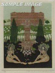 山下清澄 版画 「イタリアの幻想S-XII 庭園の中の二人」【額縁付き】#FA150013