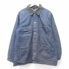 XL/古着 長袖 カバーオール メンズ 80s 襟コーデュロイ 大きいサイズ 紺 ネイビー デニム他 内側ブランケット spe 25oct22 中古 アウター