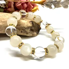 ムーンストーン&水晶 パワーストーン ブレスレット 12mm （ゴールド）メンズ・レディース 男性・女性 数珠ブレス 開運  [a]