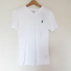 良品 POLO RALPH LAUREN ポロラルフローレン ロゴ Vネック カットソー XS ホワイト レディース 古着 中古 USED